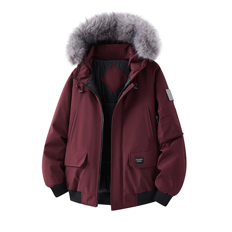 Winter Fur Hooded Parkas Men Down Snow Jacket Windproof Coats Men's Thickened Warm Padded Parka Windbreaker Outdoor Outerwear