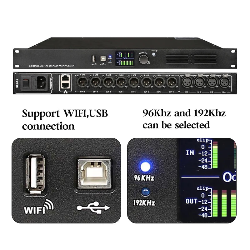 Paulkitson DA48 Professional Digital Audio Processor 4 IN 8 OUT With FIR 96Khz or 192Khz DSP Speaker Management System WIFI
