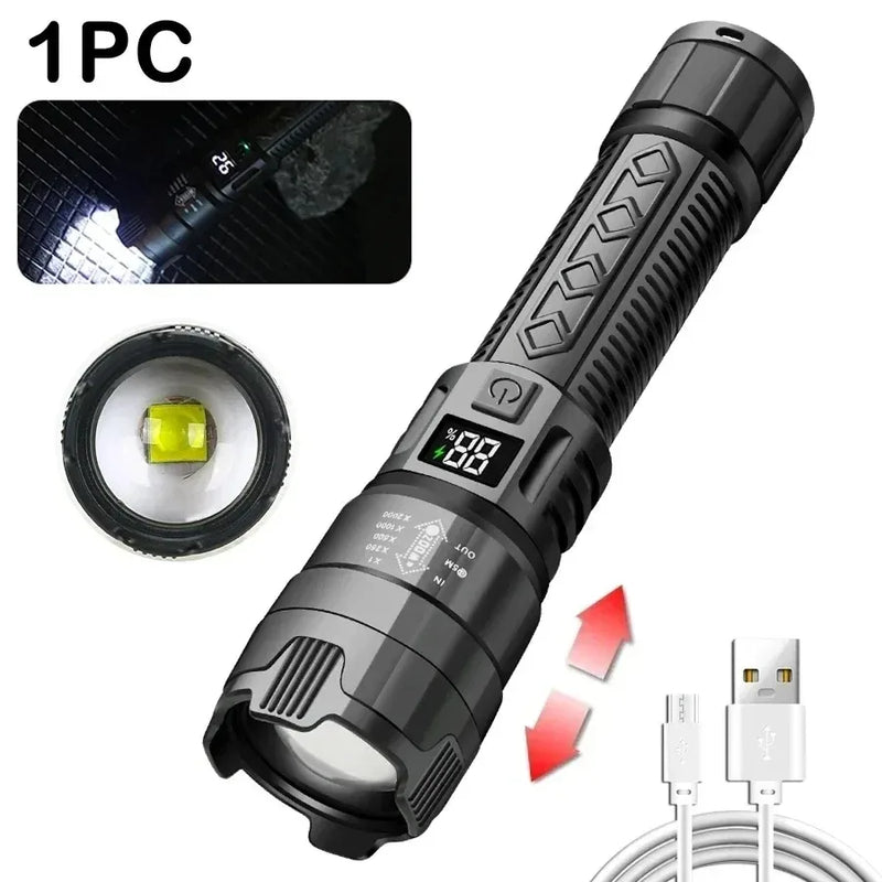 Most Powerful Rechargeable LED Flashlight Built-in 18650 Battery Long Range Tactical Torch Light For Fishing Hunting
