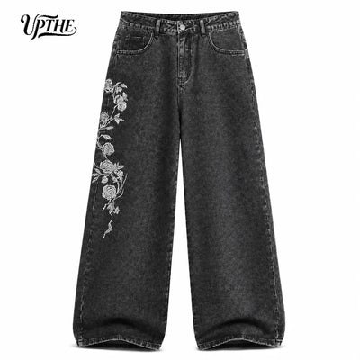 UP.THE Men Vintage Washed Black Baggy Wide Leg Jeans, Y2K | SAMAG