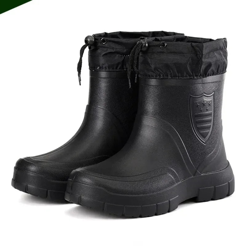 High Quality Men Rain Boots Mid-calf Waterproof Work Boot Spring Fall Fishing Boots Men Keep Warm Winter Rain Shoes Botas Hombre