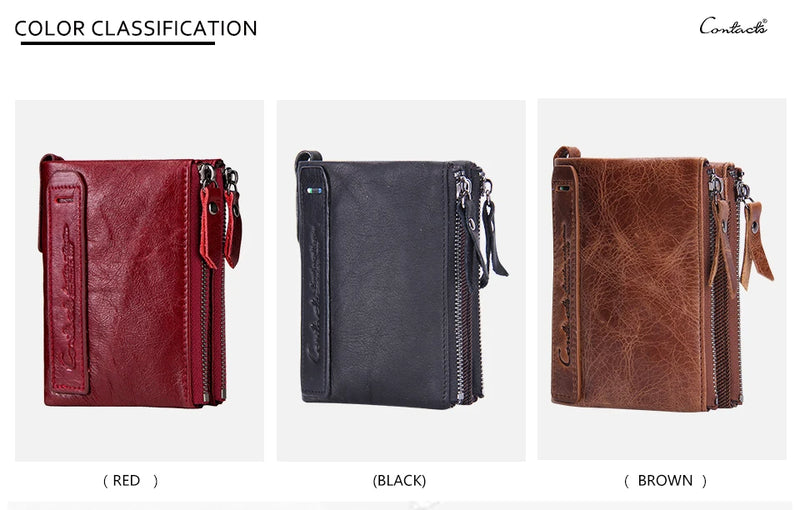 CONTACT'S Fashion Genuine Leather Women Wallet Bifold Card Holder Coin Purse Small Women's Purse Money Clip Men Pocket Wallets