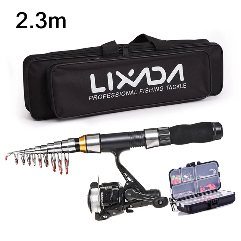 Lixada Fishing Rod Reel Combo Full Kit with 2.1m 2.3m Telescopic Fishing Rods 2PCS Spinning Reels Set Fishing Equipment 2024