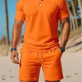 Summer New Men's Polo Shirt Set Casual Sporty Cool Fashionable Slim Fit Solid Color Short-Sleeved Shorts Set Men's