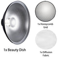 Selens Reflector Beauty Dish 42cm/16.5in Honeycomb Grid and Diffuser Kit for Bowens Mount Studio Shooting Strobe Steady Light