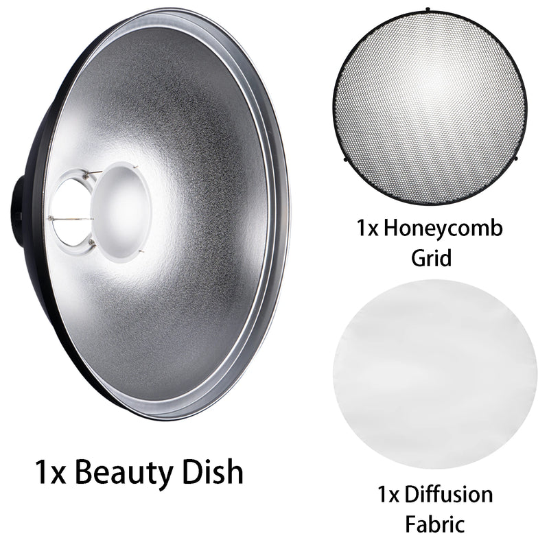 Selens Reflector Beauty Dish 42cm/16.5in Honeycomb Grid and Diffuser Kit for Bowens Mount Studio Shooting Strobe Steady Light
