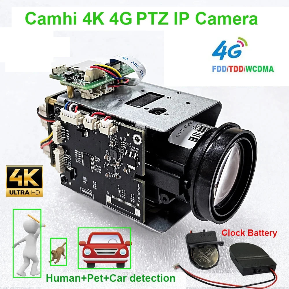 Camhi 4K 8MP 360X Zoom PTZ 4G IP Camera Auto IRIS P2P ONVIF IMX415 Support SD 256GB