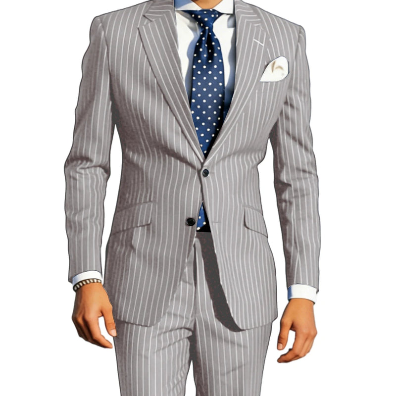 Men's Classic Stripe Suits 2 Piece ( Blazer+Pants ) Notch Lapel 2 Buttons Slim Fit Jacket & Trousers for Business Casual Wedding