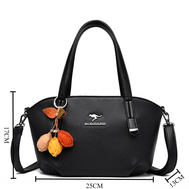 Luxury Handbags for Women New Soft Leather Large Capacity Commute Tote Bag Elegant Floral Pendant Design Shoulder Crossbody Bag