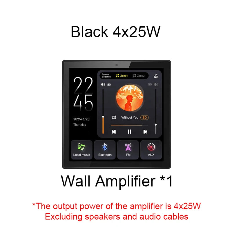 2 Zone Audio Volume Wall Amplifier Multilingual 4 Inch Touch Screen Bluetooths TF FM Sound Control Panel Ceiling Speakers System