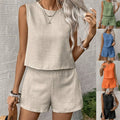 2025 Women's Solid Color Simple Fashion Casual Sleeveless Top and Shorts Set