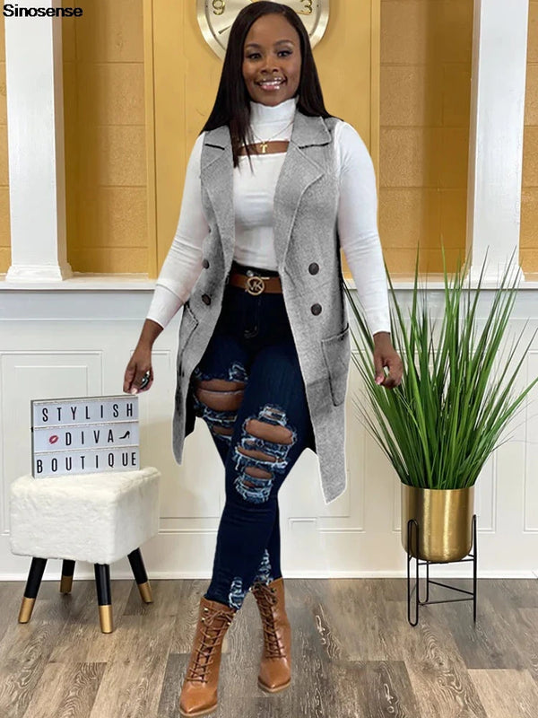 Women's Long Sleeveless Draped Open Front Sweater Vest Cardigan Side Pockets Button Daily Wear Going Out Date Draped Duster Vest