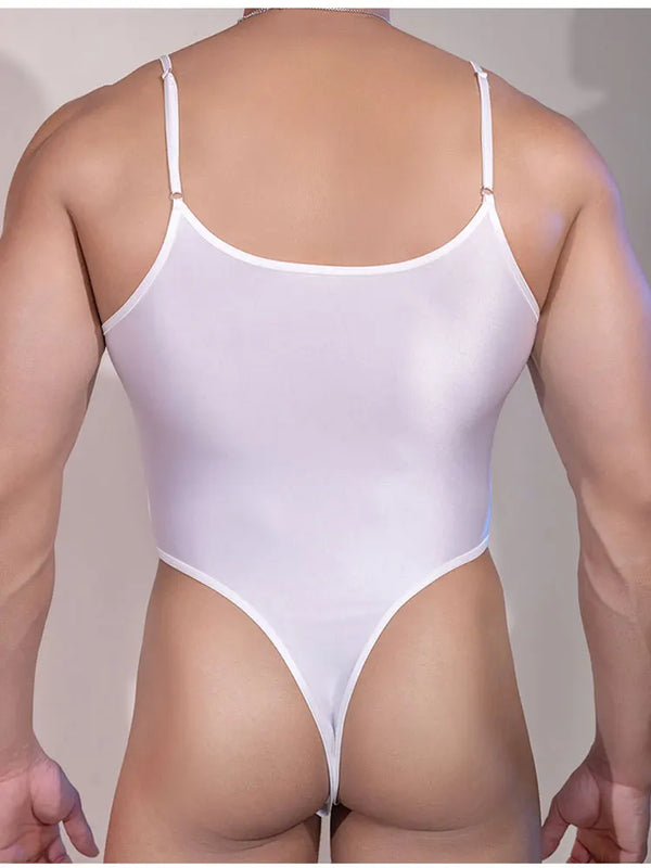 Sexy Satin Shiny Thong Cut Bodysuit Tops Fashion Traceless Tights Man Shaping Onesies High Elastic Shaping Wear Breathable