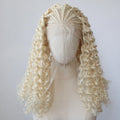 Blonde Black Color Top Braided with Curly End Wig Synthetic Lace Front Wig 13x4inch Long Curly Wig Lace Front Synthetic Wig