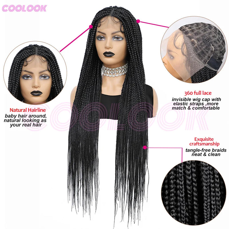 Cornrows Braided Wig Small Square Knotless Box Braids Wigs For Black Women With Baby Hair Synthetic Long 36Inches Braiding Hair