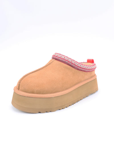 Women's Platform Clog Mule Slippers Genuine Cow Suede | SAMAG