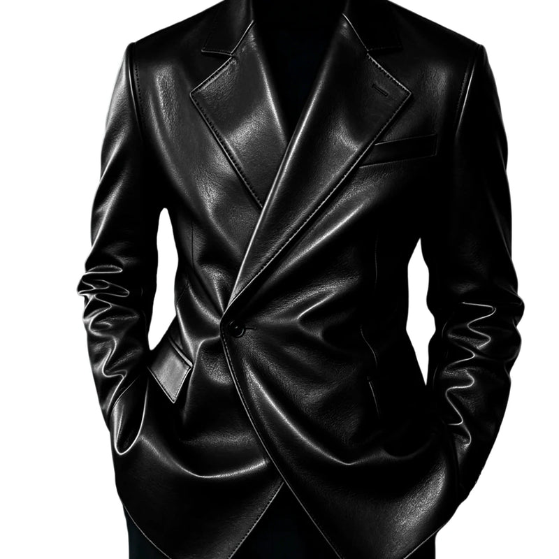 Men's Leather Blazer Slim Fit Faux Suit Jacket Formal - View 12 | SAMAG