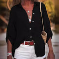 Women's Loose Fit Solid Color Long Sleeve Buttoned Blouse - View 3 | SAMAG