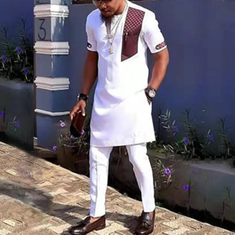 African Traditional Dress Men's Suit Long Sleeve Ethnic Style Printed Patchwork Shirt Casual Pants 2 Piece - View 25 | SAMAG