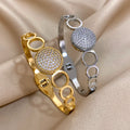 Stainless Steel Bangle Bracelet Inlay Luxury Rhinestones Gorgeous Synthetic Zirconia Geometric Oval Square Stars Shape for Women