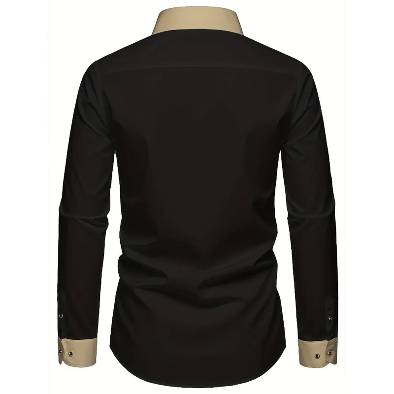FGKKS Men Black Shirt High Street Patchwork Long Sleeve | SAMAG