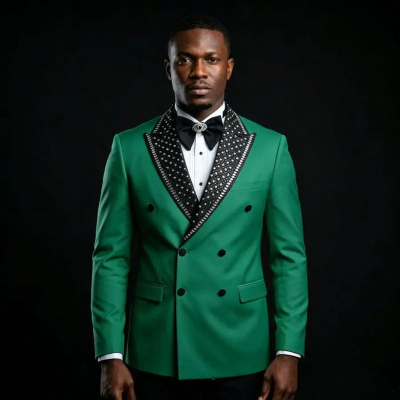 Luxury Beaded Men Suits for Wedding Party Double Breasted Groom Tuxedo for Man Slim Fit Blazer Pants Set 2 Pieces 2026 New