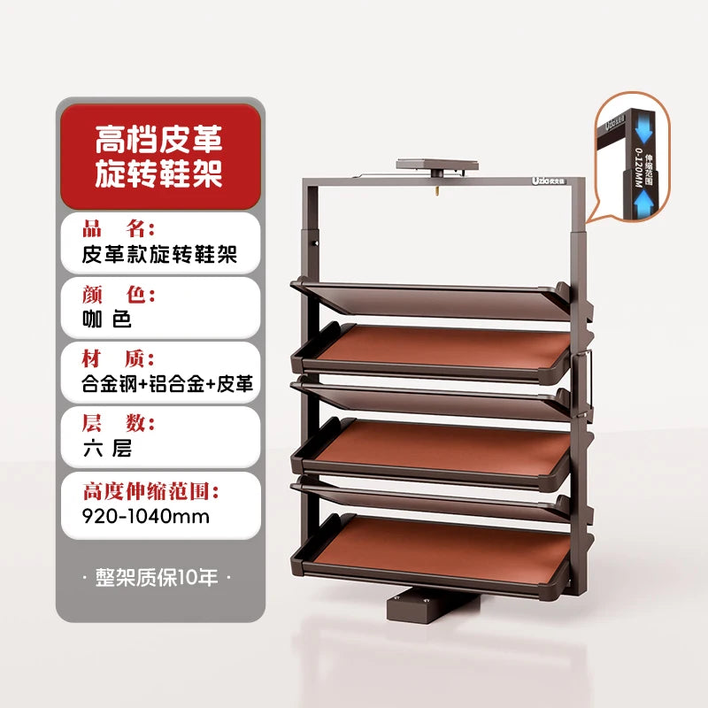 Built-in Height Adjustable Shoe Cabinet Closet Space Saving 360° Rotating Shoe Rack, Multi-layer Shoe Holder Storage Organizer