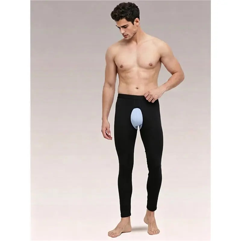 Mens Open Fly Breathable Cotton Thermal Long Johns Black S Eco-Friendly