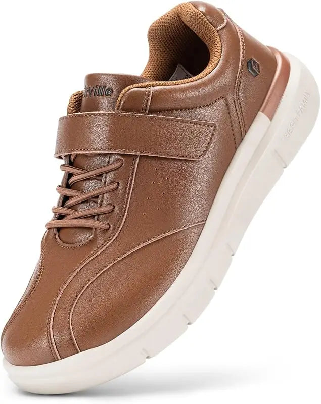 FitVille Men's Wide Walking Shoes Casual Comfortable Leather Oxford Shoes Lightweight Arch Support Non‑Slip Business Sneakers
