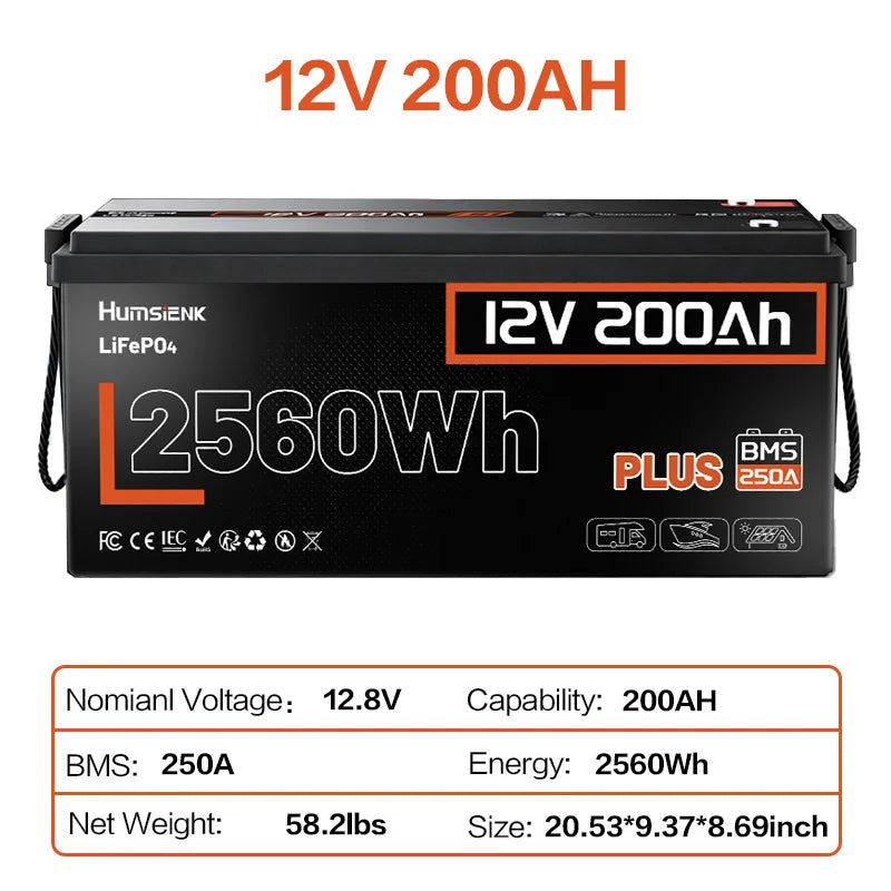 Humsienk 12V 100Ah 150Ah 200Ah 314Ah LiFePO4 Battery Built-in BMS Low Temperature Protection For  RV/ Camp/ Solar Energy Storage