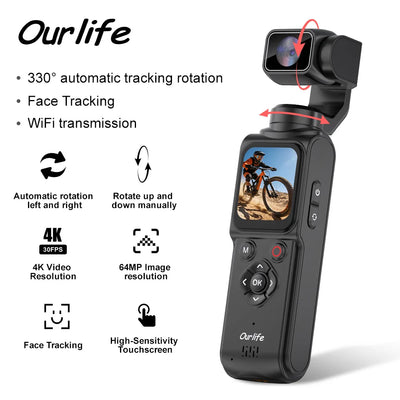 Ourlife 4K Action Camera 330° Face Tracking Gimbal | SAMAG