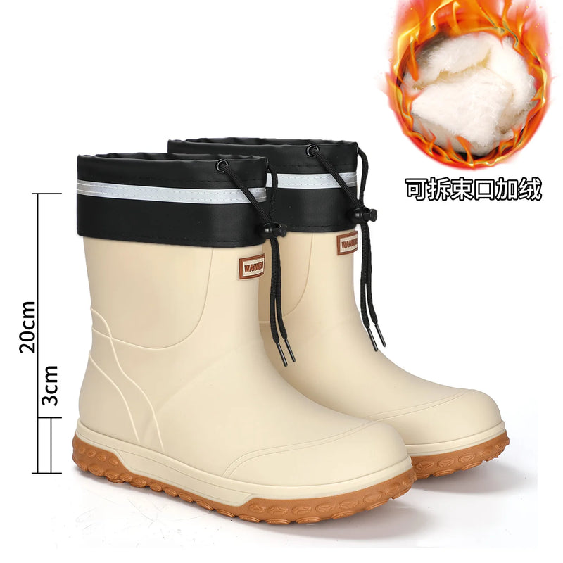 Men's Fashion Rain Boots High Quality Anti-Slip Waterproof Shoes Thick Bottom Wear-Resistant Outdoor Drawstring Work Rubber Shoe