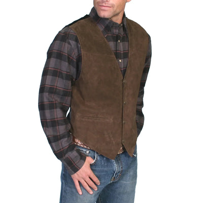 1Men'S Leather Vest V Neck Single-Breasted Western | SAMAG