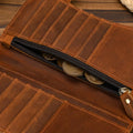 Men's Vintage Crazy Horse Leather Chain Wallet Genuine Leather Bifold Long Wallet Snap Card Holder Purse Zipper Coin Rfid Pocket