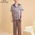 Fimtairah Real 19MMSilk 100% Mulberry Silk Pajamas Men's  Hangzhou Solid Color heavy Silk Home Wear Men's Short sleeve trousers