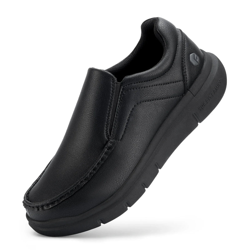 Fitville Men'S Slip-On Casual Shoes Leather Shoe Wide Width 2E Lightweight For Swollen Feet With Arch Support Pain Relief