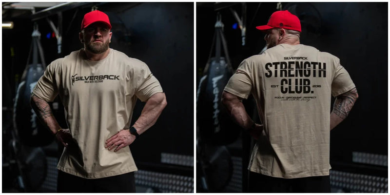 STRENGTH CLUB Oversized Loose Running T-Shirts Mens Gym Fitness Sports Half Sleeve T Shirt Training Bodybuilding Clothing Tee