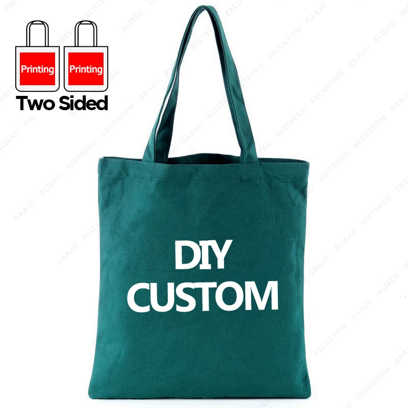 Custom Canvas Tote Bag 100% Cotton Print Your Design Logo Photo Handbag Work Reusable Grocery Shopping Customized Portable Bag