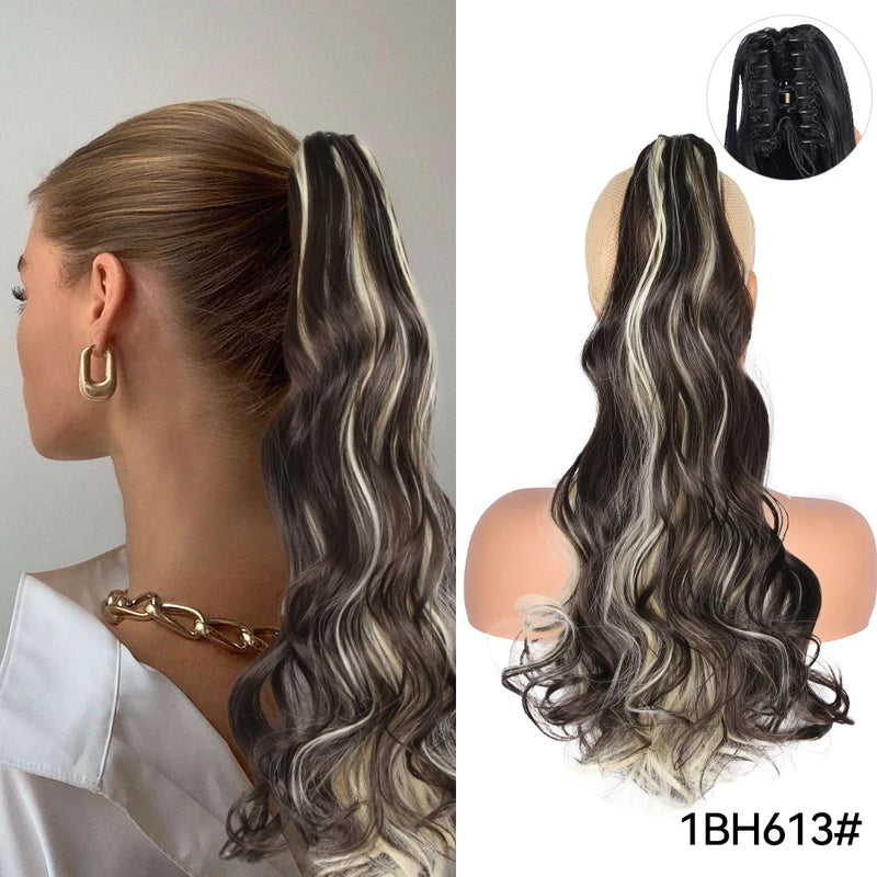 Synthetic Claw Clip On Ponytail Extension 22Inch Long Straight Wavy Ponytail Hair Ponytail With Claw Clip On Ponytail For Women