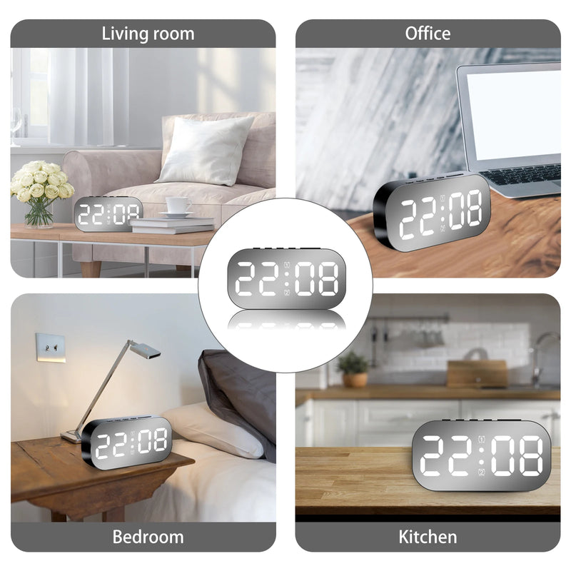 Digital Alarm Clock 3/5 Levels Dimmable Night Light Digital Clock with Temperature Display Snooze Mode Desktop Clock USB Bedroom