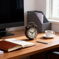 Super-Loud Twin-Bell Alarm Clock,Retro Non-Ticking Desk Clock,Antique Copper Bedside Alarm Clock With Nightlight For Desktop