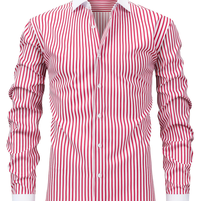 Men'S Elegant Striped Long Sleeve Button-Up Shirt | SAMAG