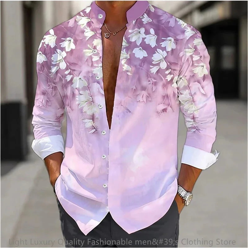 New men's shirt long-sleeved 3D printing flower pattern | SAMAG