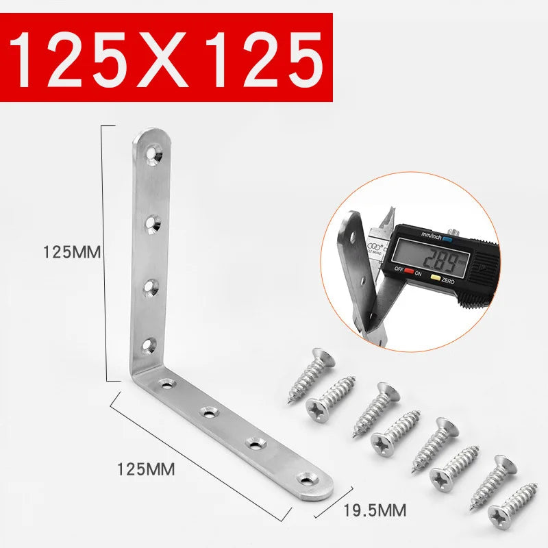 Corner Bracket Connector Brace (Stainless Steel) - 90 Angle Iron Joint Fastener for Furniture Cabinet Screens Shelf Support
