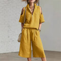 Women Fashion Zipper Stand Collar Hollow Short-sleeved Shirt Shorts 2-piece Set Summer Casual Loose Wide-leg Pocket Shorts Suit