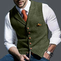 Fashion Men's Vests Lapel Tweed Plaid V-neck Waistcoat Slim Fit Vest Business Formal Dress Suit Casual Wedding Tuxedo Male Vest