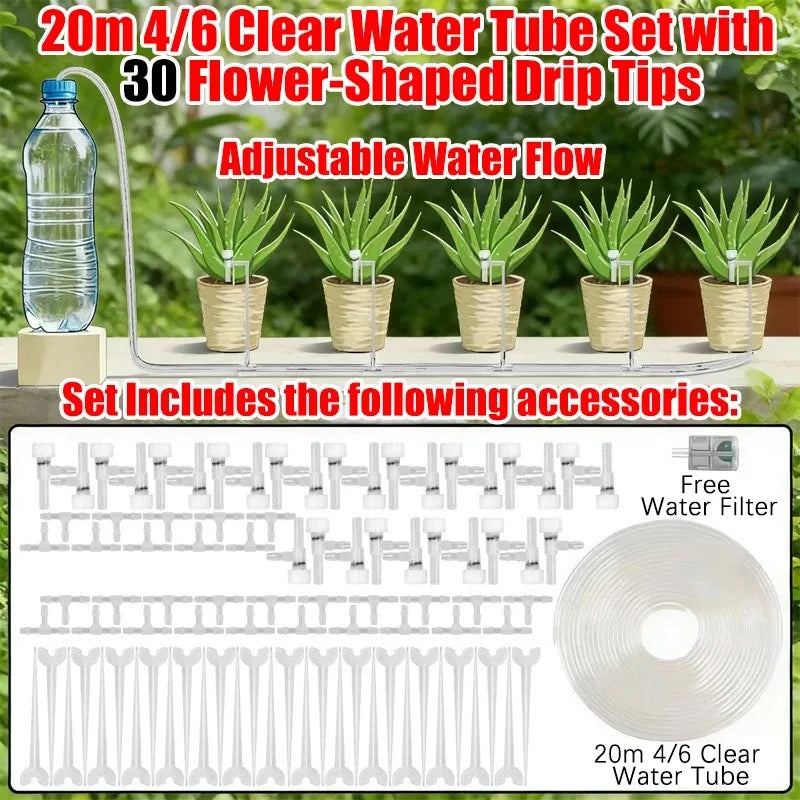 4/7mm Micro Drip Irrigation Kit 2-20m Adjustable Automatic Watering System for Garden Greenhouse Flower Beds Potted Plants