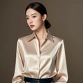 Ele Purple Silk Satin Long Sve Women's irt Profional Faionable Commuting Sle Autumn New Arrival Loose Fit Pol...