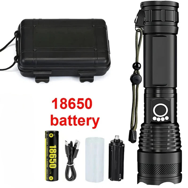 High Power Rechargeable LED Tactical Flashlight  Aluminum Alloy Telescopic Zoom Torch Lamp for Outdoor Camping Fishing