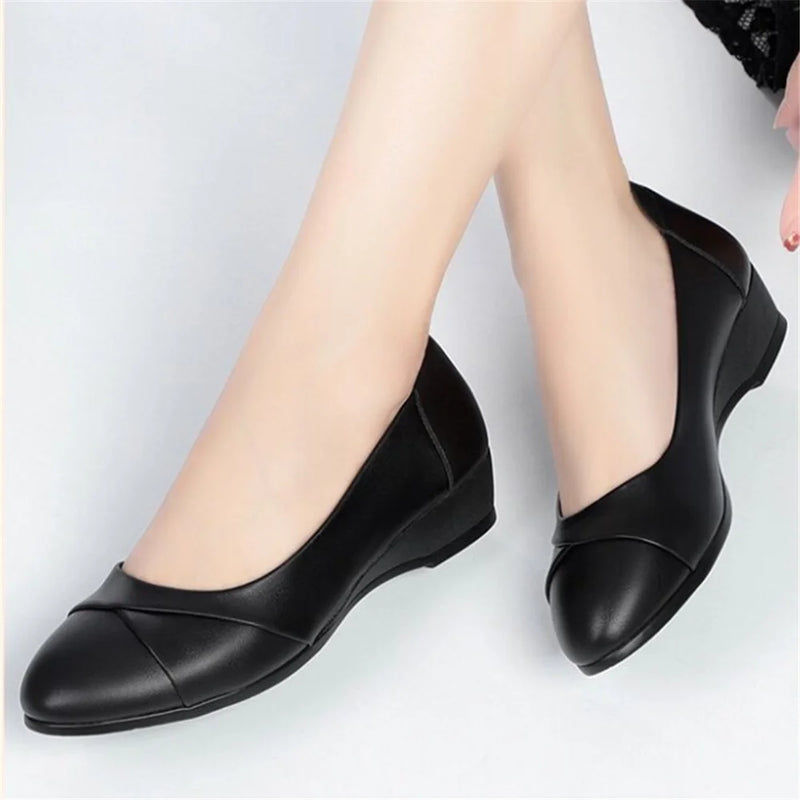 cresfimix women fashion sweet light weight black spring comfort slip on wedge heel shoes lady cool black leather heel shoe ab619